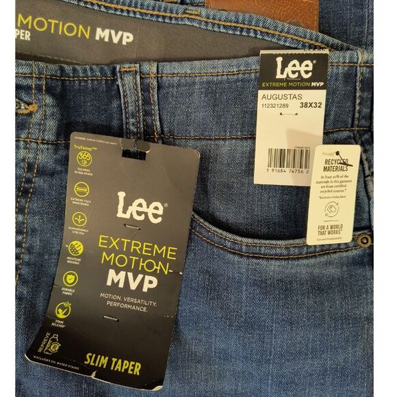 Lee Extreme Motion MVP Slim Taper Jeans Men’s 38x32 Blue Stretch Denim - Picture 5 of 5